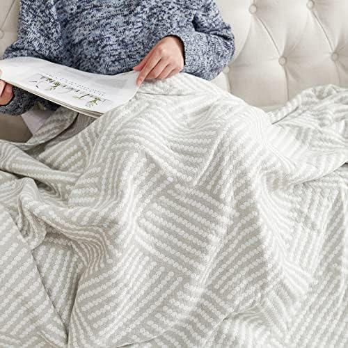 jinchan 100% Cotton Muslin Blanket Twin Boho Throw Blanket 50x60 Stone Gray - Image 5