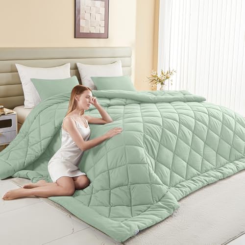 132x120 Alaskan King Comforter, Extra Large King Size Comforter Oversized, All Season Soft Lightweight Quilt Down Alternative Duvet Insert with 8 Corner Tabs(120x132, Sage Green) by MIOTO