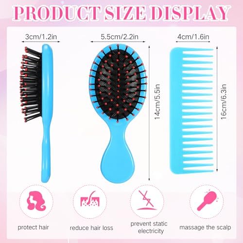 Epakh 12 Hair Brush Comb Set Wet Detangling Mini for Travel, Vivid Color - Image 2
