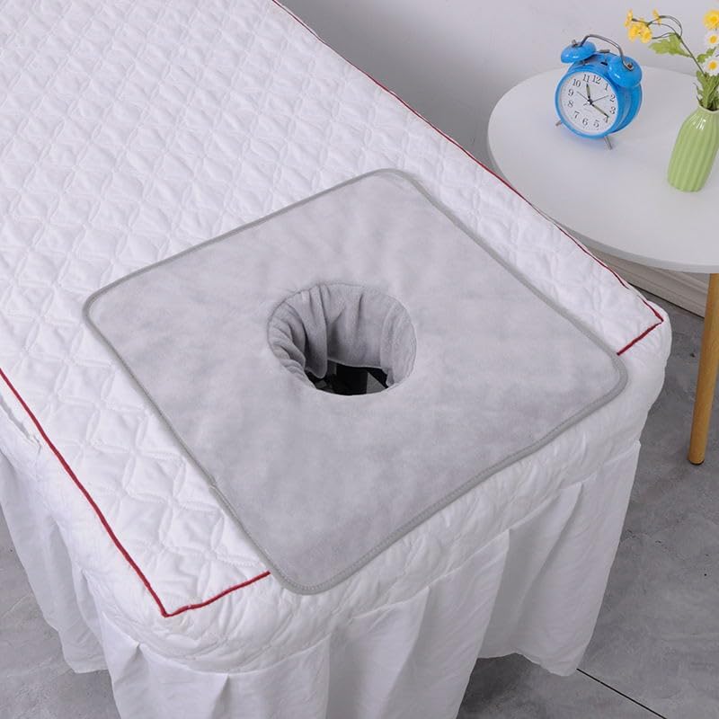 Massage Table Cover Towel with Face Cradle Hole, Premium Fitted Sheet with Locked Edges (Light Gray Square) - Image 2