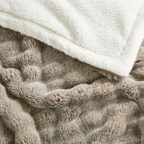 60x80 Inches Ultra-Soft Fuzzy Faux Fur Plush Twin Size Blanket - Thick, Warm Sherpa for Couch, Sofa, Bedroom, Camping - Decorative Blanket for Cozy Warmth, Bubble Dark Brown - Image 7