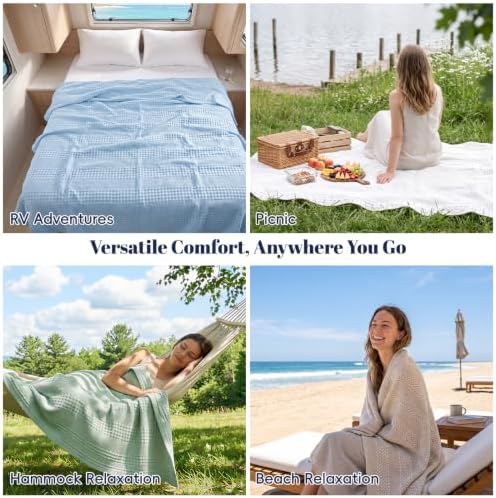 PHF Lightweight 100% Cotton Waffle Blanket for Bed, Twin XL, Sky Blue - Image 7