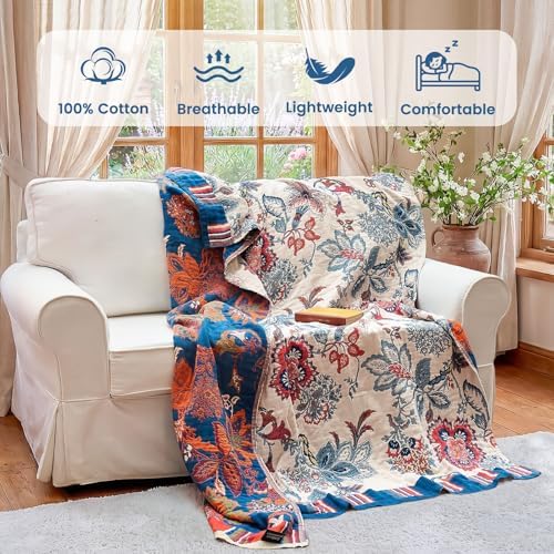 MSGKV Boho Throw Blanket 50"x60" 100% Cotton Farmhouse Floral Throw Blanket - Image 2