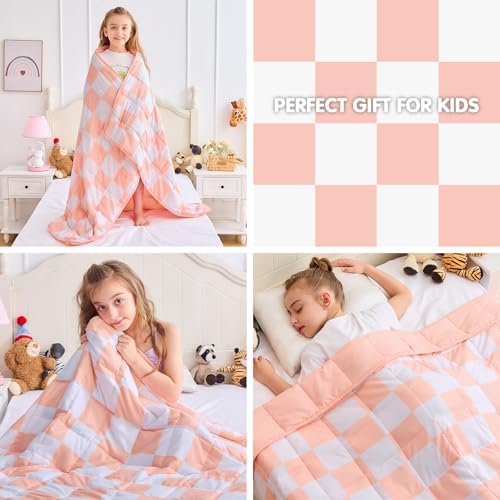 yescool Pink Checkered Weighted Blanket 7 Pounds Plaid Weighted Throw Blanket, Heavy Blanket for Sleeping, Tartan Bed Throw Blanket Gifts for 60-80lbs, 40"x60" - Image 6