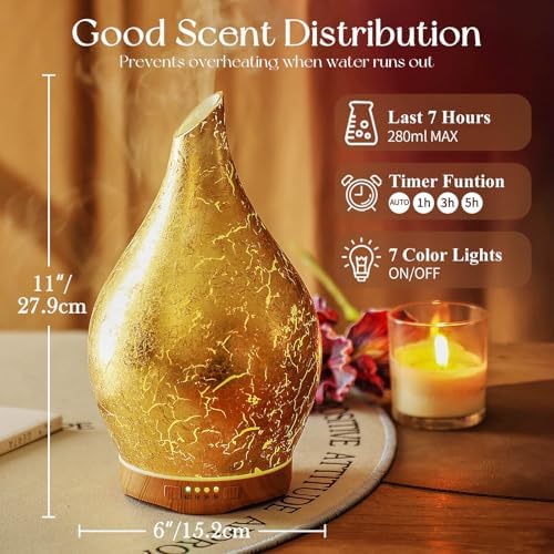 Porseme Essential Oil Diffuser 280ml Handmade Glass Diffuser 7H Runtime - Image 3