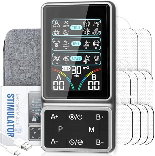 TENS Unit Muscle Stimulator with HD Color Screen, 3-in-1 TENS EMS Machine for Pain Relief & Muscle Recovery, 24 Modes Pulse Massager for Sciatica, Back, Hip, Neck, Shoulder and Elbow Pain by GOBOK
