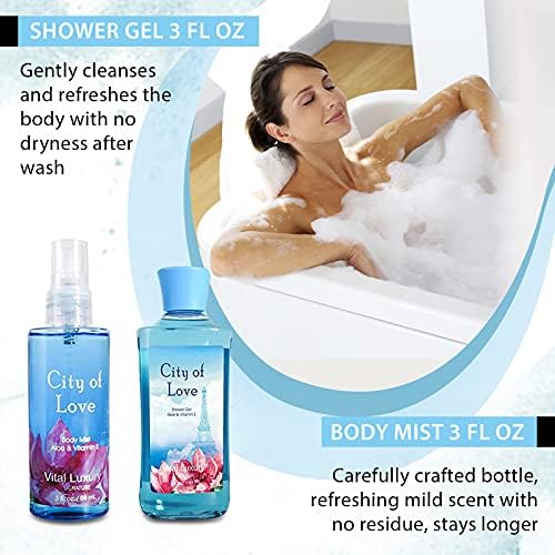 Bath & Body Kit, 3 Fl Oz, Ideal Skincare Gift Home Spa Set, Includes Body Lotion, Shower Gel, Body Cream, and Fragrance Mist, Birthday Mother's Valentine's Day Gifts(City of Love) - Image 4