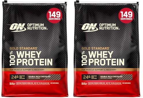 Optimum Nutrition Gold Standard 100% Whey Protein Powder, Double Rich Chocolate 10 Pound (Packaging May Vary) (Pack of 2) by OPTIMUMNUTRITION