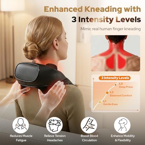 Shiatsu Neck Massager with Heat, Newly Tapping & Kneading Massage Machine for Neck Deep Tissue Relaxation, Portable Shoulder & Back Massager with 3 Speeds & Hands-Free Strap, Gifts for Men Women - Image 4