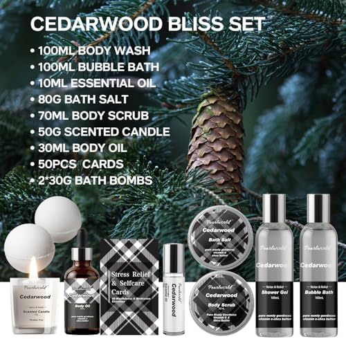 12Pcs Men's Spa Gift Set - Cedarwood Bath & Body Care Kit, Home Spa Set with Natural, Perfect Gifts for Men - Father's Day, Birthday, Valentine's & Christmas - Image 2