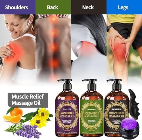 Massage Oil for Massage Therapy,3 Pack Cellulite Massage Oil,Sore Muscle Arnica Oil & Lavender Massage Body Oil with Massage Ball & Thumb Saver Tool,Mens Gifts,Birthday Gifts for Women and Men - Image 4
