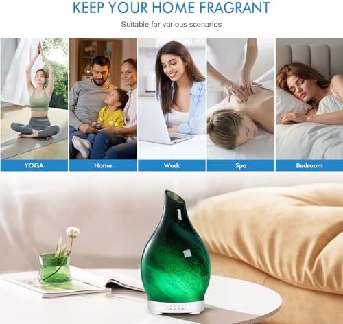Aromatherapy Essential Oil Diffuser for Home- 150ml Art Glass Diffuser for Essential Oils with Waterless Auto Shut-Off 4 Timer 7 Colors LED Night Light for Home Office Decor Gifts for Women - Image 6