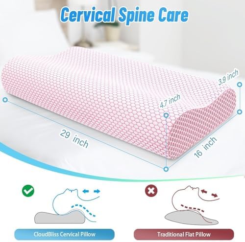 Neck Pillow for Sleeping, Ergonomic Cervical Bed Pillow, Pink Queen Size - Image 2