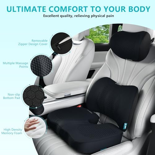 FLORICH Car Seat Cushion and Back Support for Office Chair Memory Foam Chair Cushions Pressure Relief Seat Pads with Gel Massage Point Lumbar Support (Light Black) - Image 3