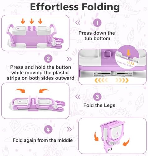 MoreFeel Collapsible Baby Bathtub for Newborn with Thermometer & 1 Hooded Towel & 1 Soft Floating Cushion,Portable Travel Bathtub with Drain Hole, Durable Foldable Baby Tubs for Infants to Toddler - Image 4