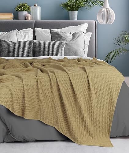 Tex Trend 100% Cotton Waffle Weave Blanket King Size - Soft, Breathable Cooling Blanket for Bed, Lightweight Cozy Summer & Spring Bedding, Khakhi, 90x108 - Image 3