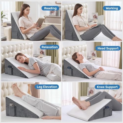puredown® 12" Bed Wedge Pillow, Cooling Wedge Pillows for Headboard, Pillow Wedge for Nighttime Acid Reflux, Lumbar & Back Support, Leg Elevation Therapy, Snore Reduction Aid.White - Image 6