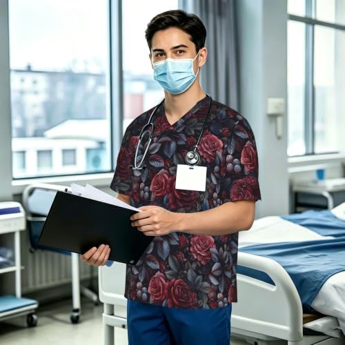 Men's Scrub Top,V-Neck Spill Wrinkle Resistant,3 Pockets-Seamless Repeating (3) - Image 3