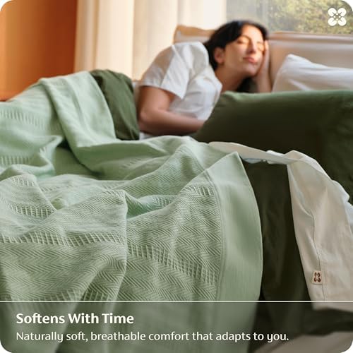 Bedsure PureWoven 100% Organic Cotton Waffle Luxury Blanket, Twin XL, Green - Image 3