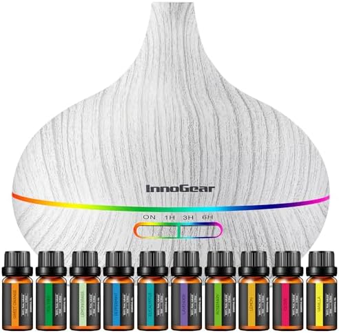 InnoGear 400ml Aromatherapy Essential Oil Diffuser 10 Oils Gift Set, Grey by InnoGear