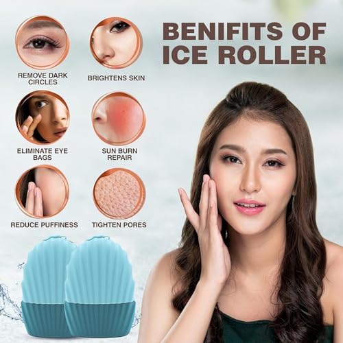 Ice Roller for Face and Eye, 2 Reusable Silicone Ice Facial Roller Ice Holder, Face Ice Mold Skin Care, Ice Cube Roller for Shrink Pores Anti Wrinkle Reduce Puffiness, (Black,Blue) - Image 3
