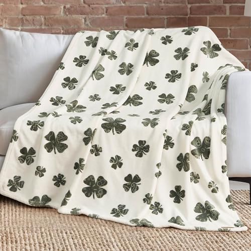 Lucky Brand 50" x 70" Plush Throw Blanket, Clover Ivory Blanket for Sofa or Bed by LuckyBrand
