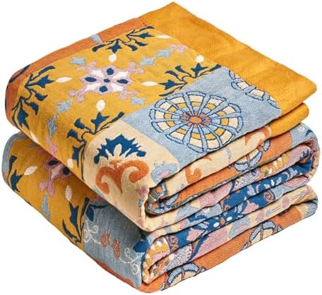 MSGKV Boho Throw Blanket 60"x80" Summer Cotton Roman Blanket for Couch by MSGKVHomeTextiles