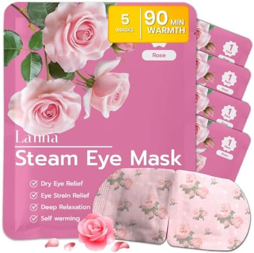 LANNA Heated Steam Eye Mask, Disposable 120 Minutes, Rose Scent, 5 Pcs by steameyemask