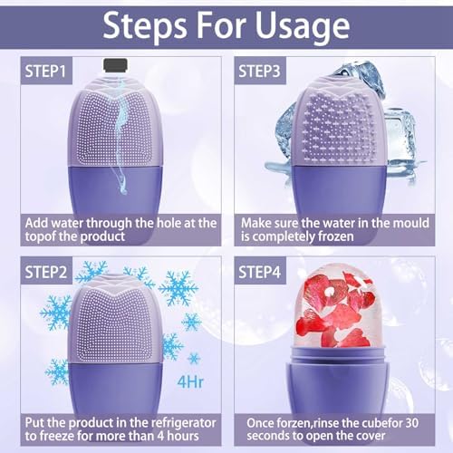 XHJRI Ice Face Roller Massager,Ice Cube Roller for Face, Eyes and Neck Naturally Conditioning and Skin Care,De-Puff Eye Bags,Reduce Migraine Pain,Reusable Massage Silicone Ice Mold (New Purple) - Image 5