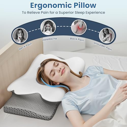 Memory Foam Bed Pillow – Contour Support Pillow for Side & Back Sleepers, Soft Ergonomic Design, Cooling Breathable Cover, Removable Washable Case, Standard Size, Grey - Image 6