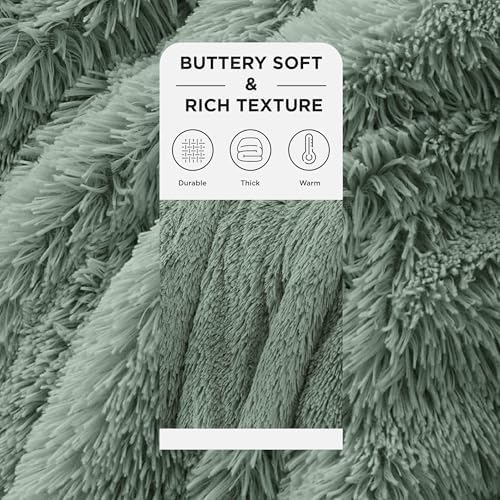 Bedsure Faux Fur Fluffy Sherpa Blanket Couch Throw Sage Green 50"x60" - Image 3