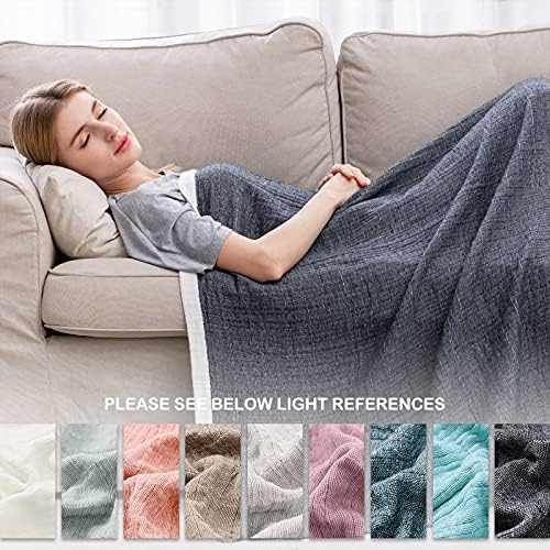 SE SOFTEXLY Muslin Throw Blanket, 4-Layer Dyed Yarn, 90”x102”, Dark Blue - Image 5