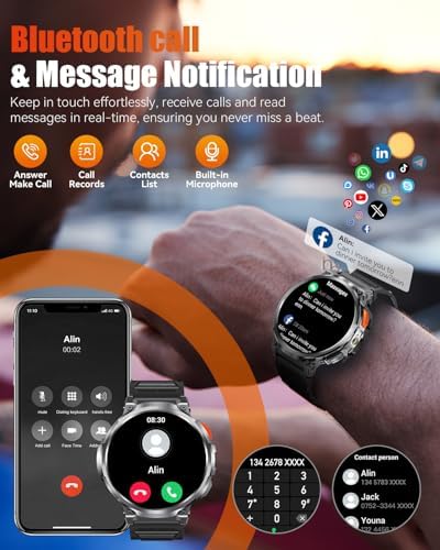 Military Smart Watch for Men, 1.85" Big Screen, Flashlight, 930mAh Battery - Image 5