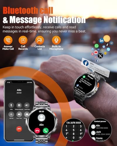 1.85" Big Screen Military Smart Watch for Men with Flashlight, 930mAh Large Battery, IP68 Waterproof, Bluetooth Calling, 114 Sports Modes, Heart Rate/Sleep Monitor for iPhone & Android - Image 5