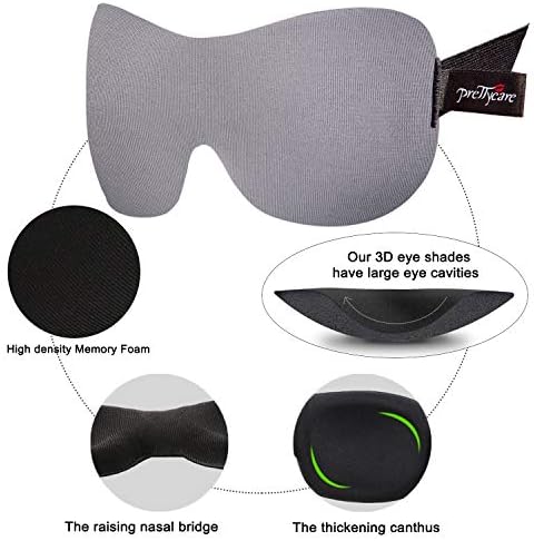 PrettyCare 3D Sleep Mask 2 Pack,Eye Mask for Side Sleeper -3D Contoured Sleeping Mask Blackout Out for Men Women - Zero Eye Pressure Blindfold with Ear Plugs, Night Masks with Travel Bag (Black＆Grey) - Image 3