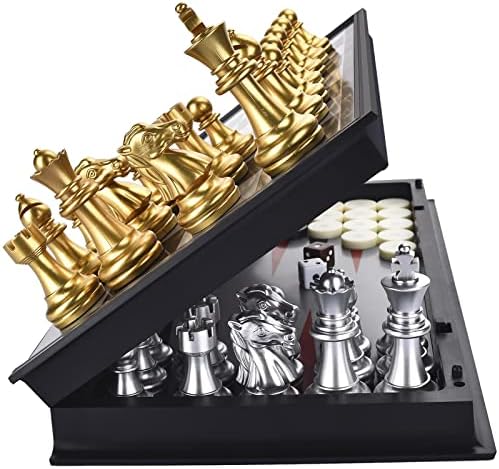 3 in 1 Magnetic Checkers Chess Backgammon Game Set for Kids Adults by QuadPro