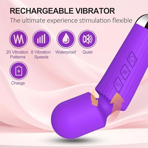 Mini Cordless Massager - 8 Intensity Levels & 20 Quiet ＆ Waterproof Vibration Modes, Handheld Wand Massage for Neck, Back, Shoulder, Muscle Pain Relief (Purple) - Image 5