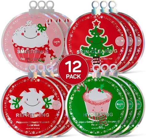 SpaLife Beauty Stocking Stuffers Christmas Face Mask Bundle | Korean Facial Masks | Hydrating, Smoothing, Refreshing and Clarifying Sheet Mask Set | Christmas Stocking Stuffers for Women | 12 Pack by SpaLife