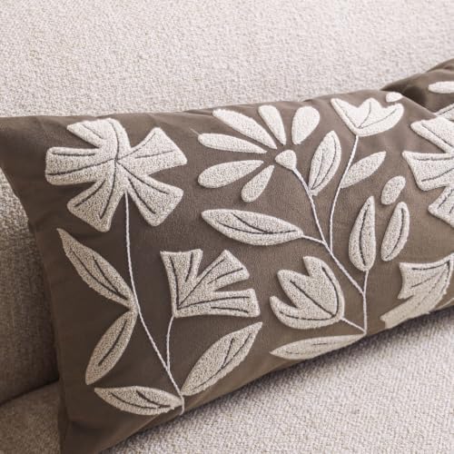 BlissBlush Decorative Lumbar Pillow Cover 12x20 Inch, Taupe Brown Floral Tufted Velvet Accent Pillow Case for Sofa Bed Living Room, Cover Only - Image 7