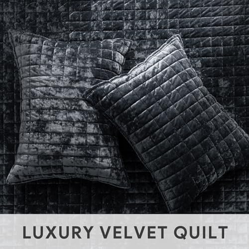 RECYCO Channel Box Stitch Velvet Quilt Set, King Size, Black - Image 5