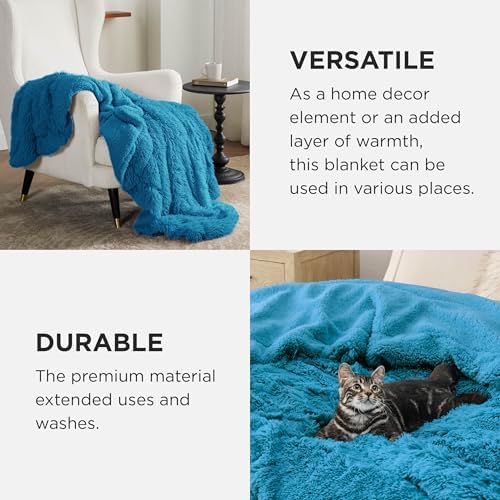 Bedsure Faux Fur Fluffy Sherpa Blanket Couch Throw Bright Blue 50"x60" - Image 4