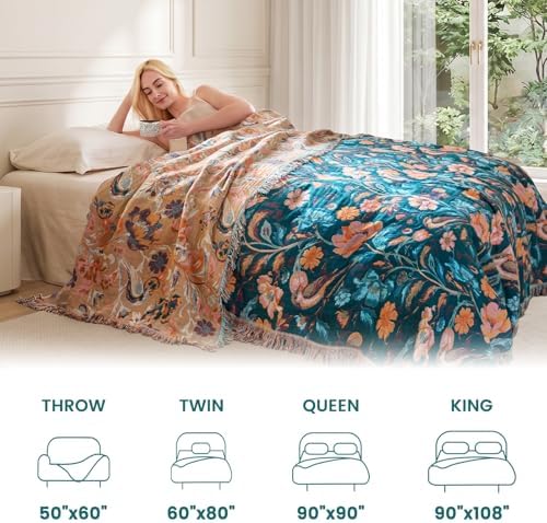 MSGKV Boho Throw Blanket 50"x60" Cotton Birds Floral Blanket for Couch - Image 5