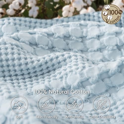 PHF Lightweight 100% Cotton Waffle Blanket for Bed, Queen, Sky Blue - Image 4