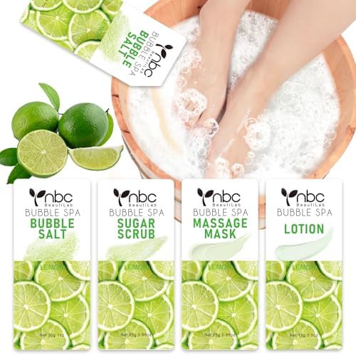 Pedicure Kit Foot Soak Set: Bubble Salt, Sugar Scrub, Massage Mask, Massage Lotion in a Box, 4 Step Foot Spa Kit for Dry Feet,Tired Feet（1 Set Lemon) by nbcBeautiLab