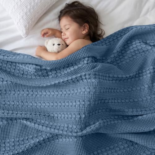 PHF Lightweight 100% Cotton Waffle Blanket for Bed, Twin XL, Denim Blue - Image 6