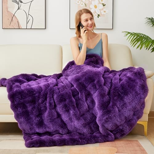 Latepis Faux Fur Twin Purple Blanket Plush 60x80 Inch Cute Fluffy Warm Bubble Blankets for Couch Bedroom Soft Blankets for All Seasons Cozy Blanket for Woman Gift, 860GSM - Image 6