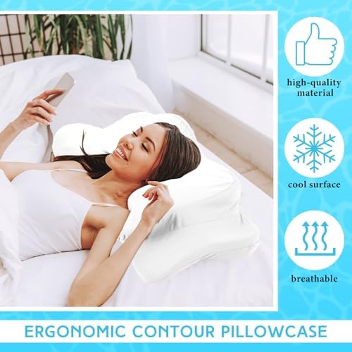 Hahafelt 2 Pcs Cooling Cervical Pillowcase with Zipper (Only Pillowcase) Ergonomic Cervical Neck Pillow Cover Breathable Cool Pillow Case for Side Back Stomach Sleepers(White,Queen Size) - Image 4