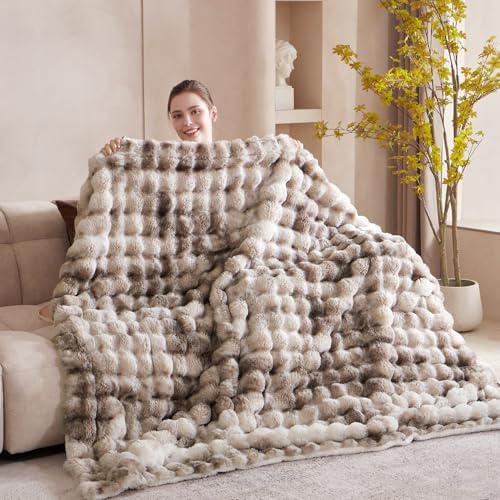 60x80 Inches Ultra-Soft Fuzzy Faux Fur Plush Twin Size Blanket - Thick, Warm Sherpa for Couch, Sofa, Bedroom, Camping - Decorative Blanket for Cozy Warmth, Bubble Brown Tie Dye - Image 2