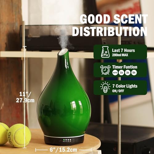 Porseme Essential Oil Diffuser 280ml Handmade Glass Diffuser 7H Runtime - Image 3