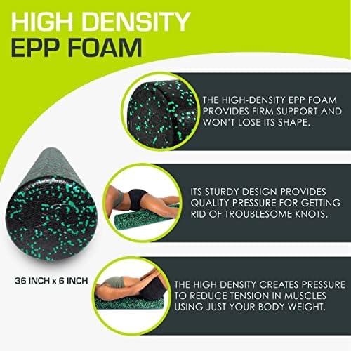 ProsourceFit High Density Foam Rollers 36 - inches long, Firm Full Body Athletic Massage Tool for Back Stretching, Yoga, Pilates, Post Workout Muscle Recuperation, Black/Green - Image 3